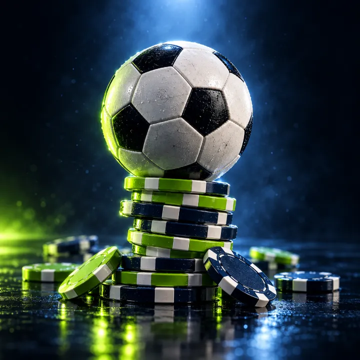 Fußball zwischen Casino-Chips im Flutlicht